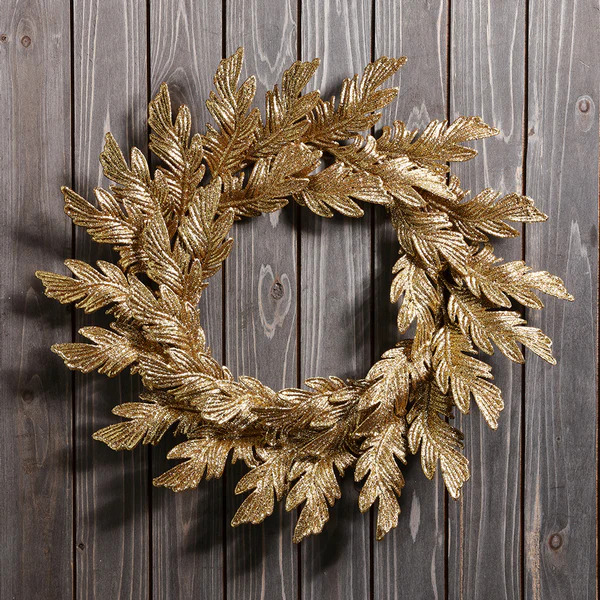 22" Glittered Artificial Acanthus Leaf Wreath -Gold (Pack of 6) - Image 2