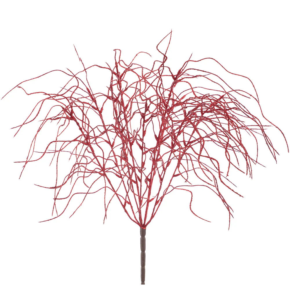 22" Glittered Artificial Grass Plant -Red (Pack of 12)