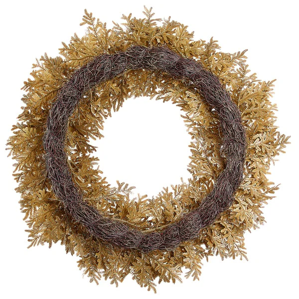 22" Glittered Artificial Pine Wreath -Gold (Pack of 2) - Image 2