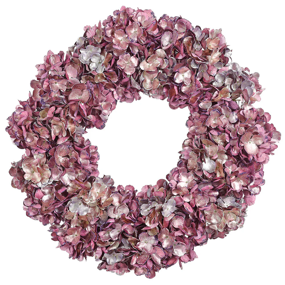 22" Glittered Metallic Silk Hydrangea Wreath -Purple/Blue (Pack of 4)