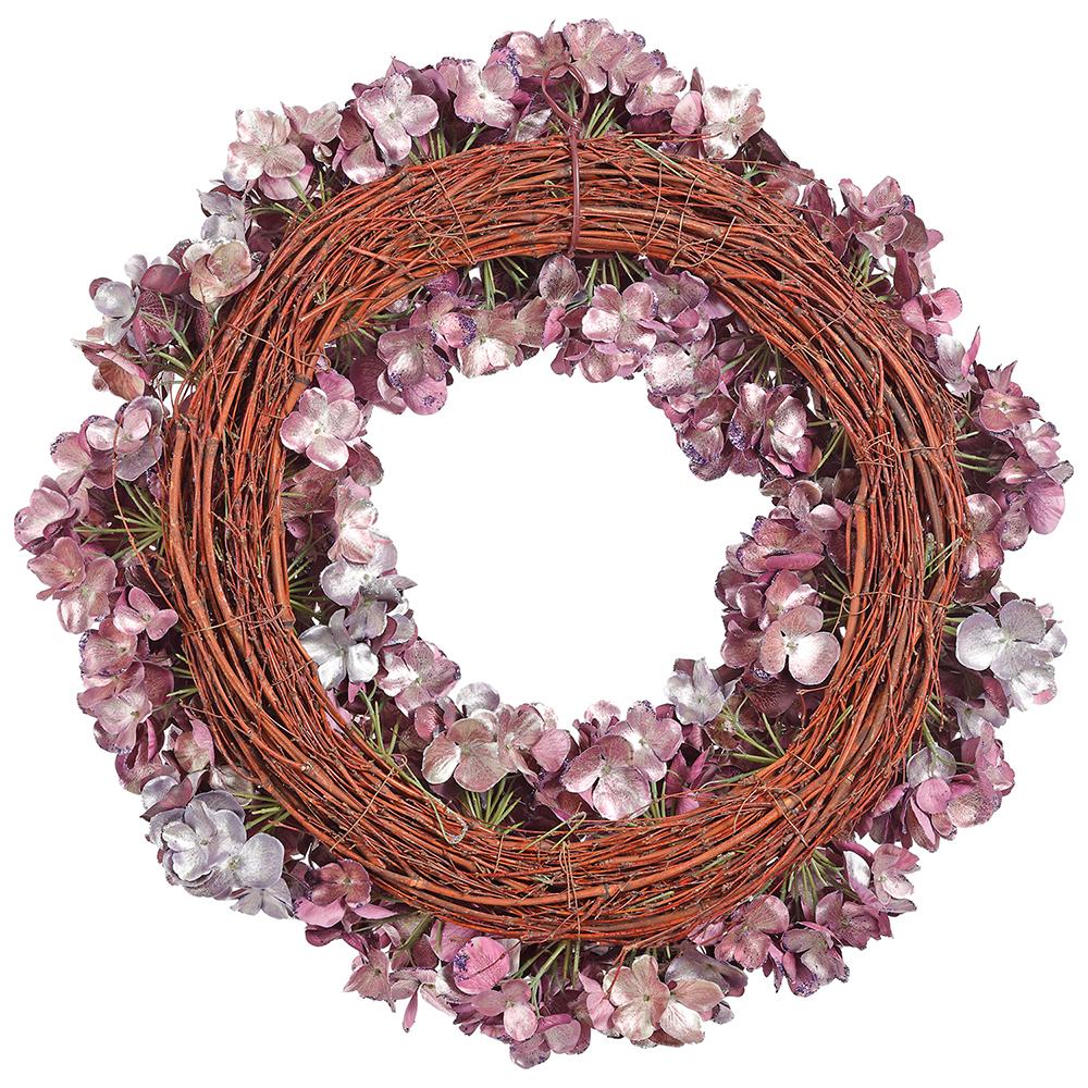 22" Glittered Metallic Silk Hydrangea Wreath -Purple/Blue (Pack of 4) - Image 2