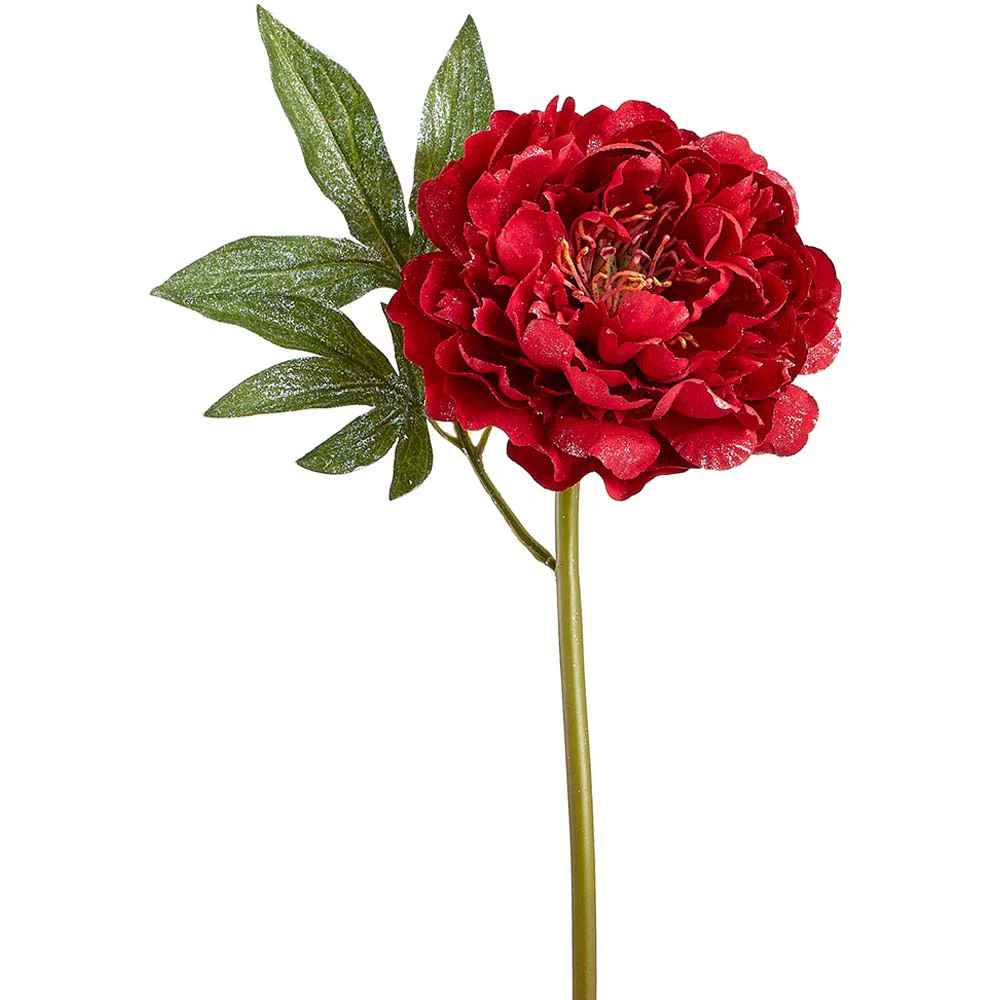 22" Glittered Silk Peony Flower Stem -Red (Pack of 12)