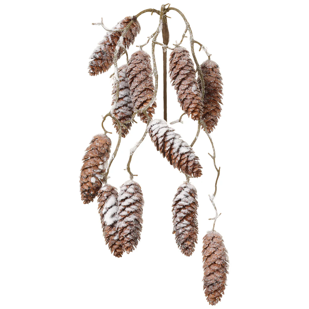 22" Hanging Flocked Artificial Pinecone Stem -Brown/White (Pack of 12)