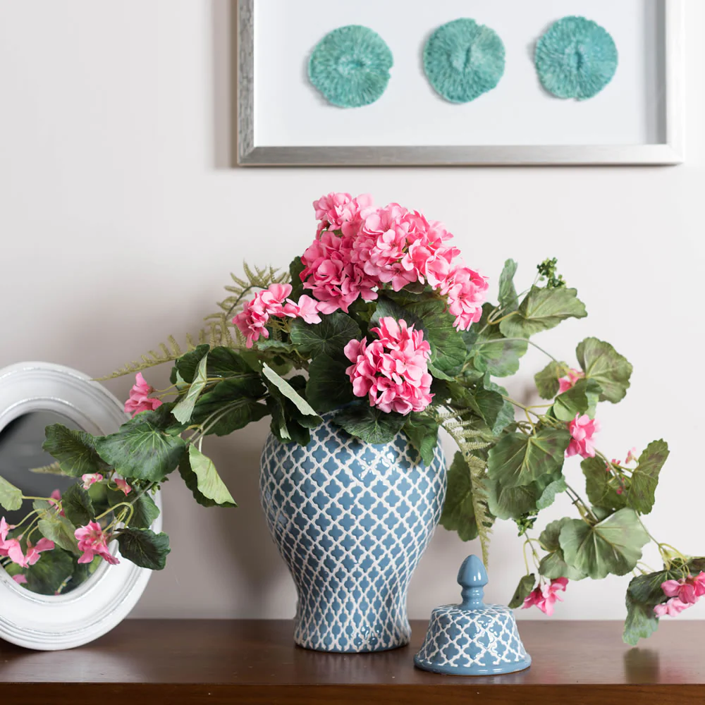 22" Hanging Geranium Faux Flower Bush -Coral (Pack of 4) - Image 4