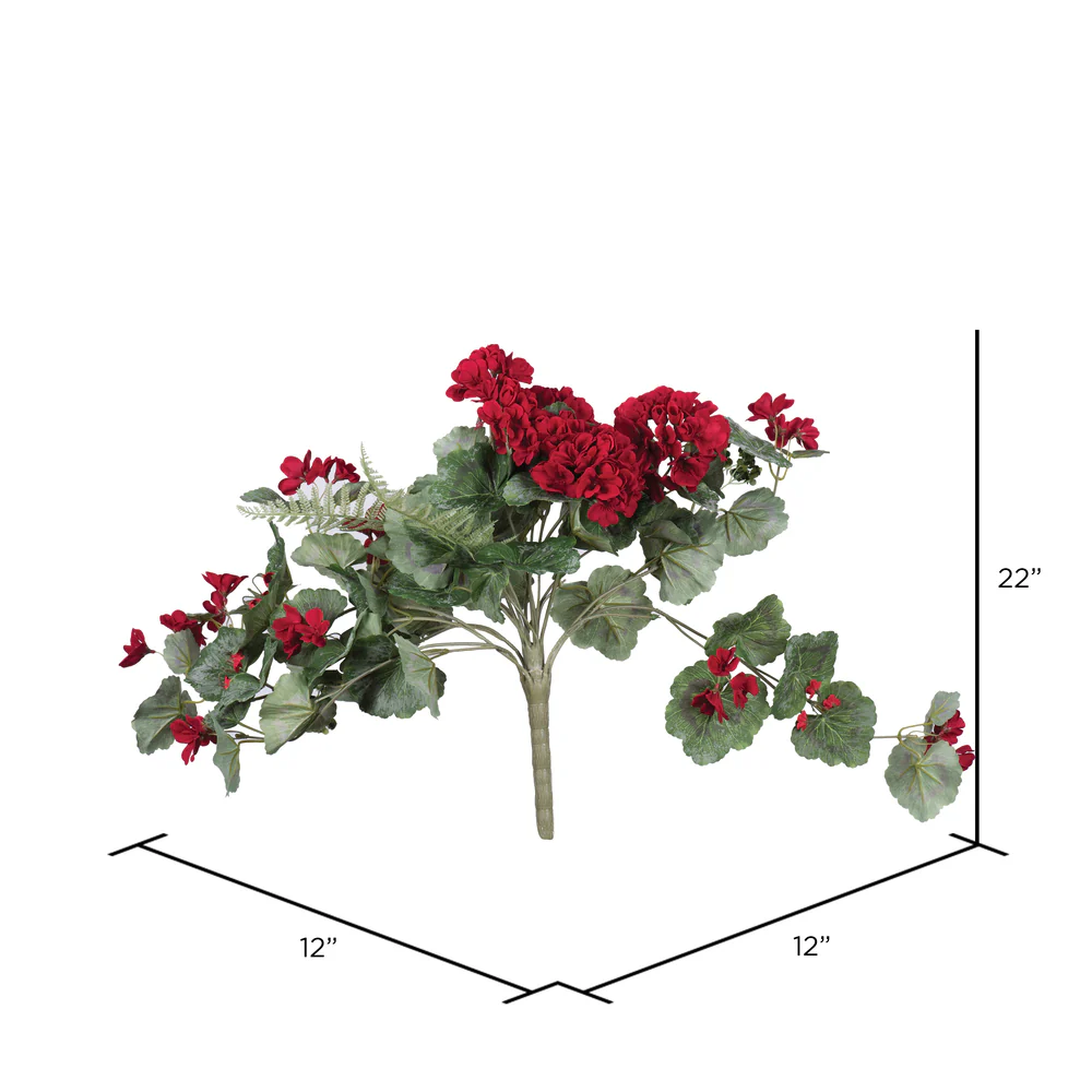 22" Hanging Geranium Faux Flower Bush -Red (Pack of 4) - Image 3