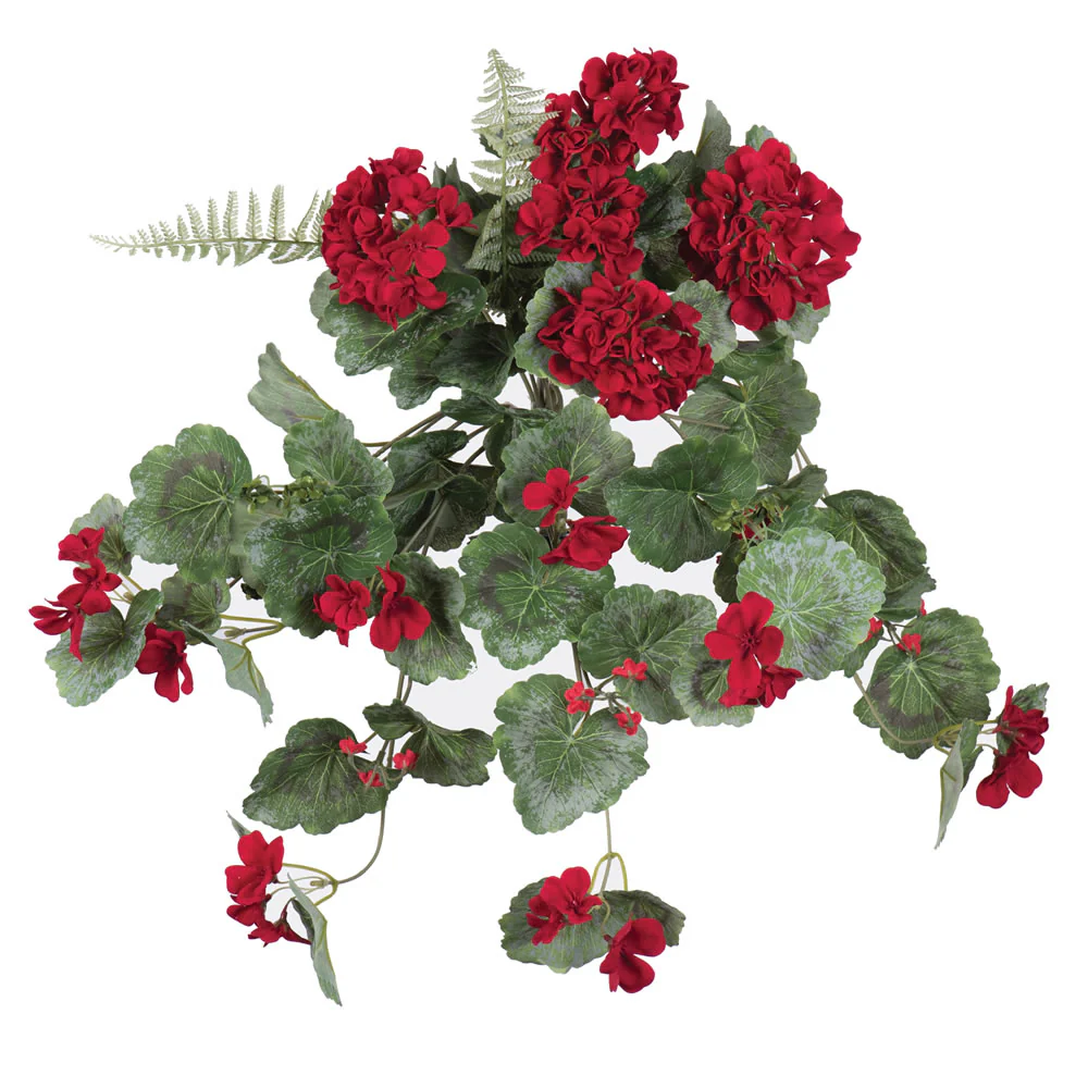 22" Hanging Geranium Faux Flower Bush -Red (Pack of 4) - Image 4