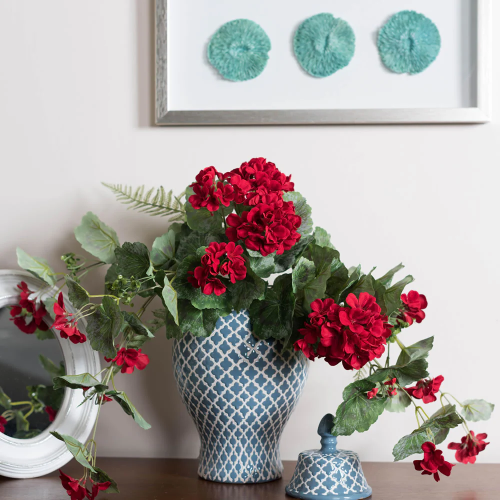 22" Hanging Geranium Faux Flower Bush -Red (Pack of 4) - Image 5