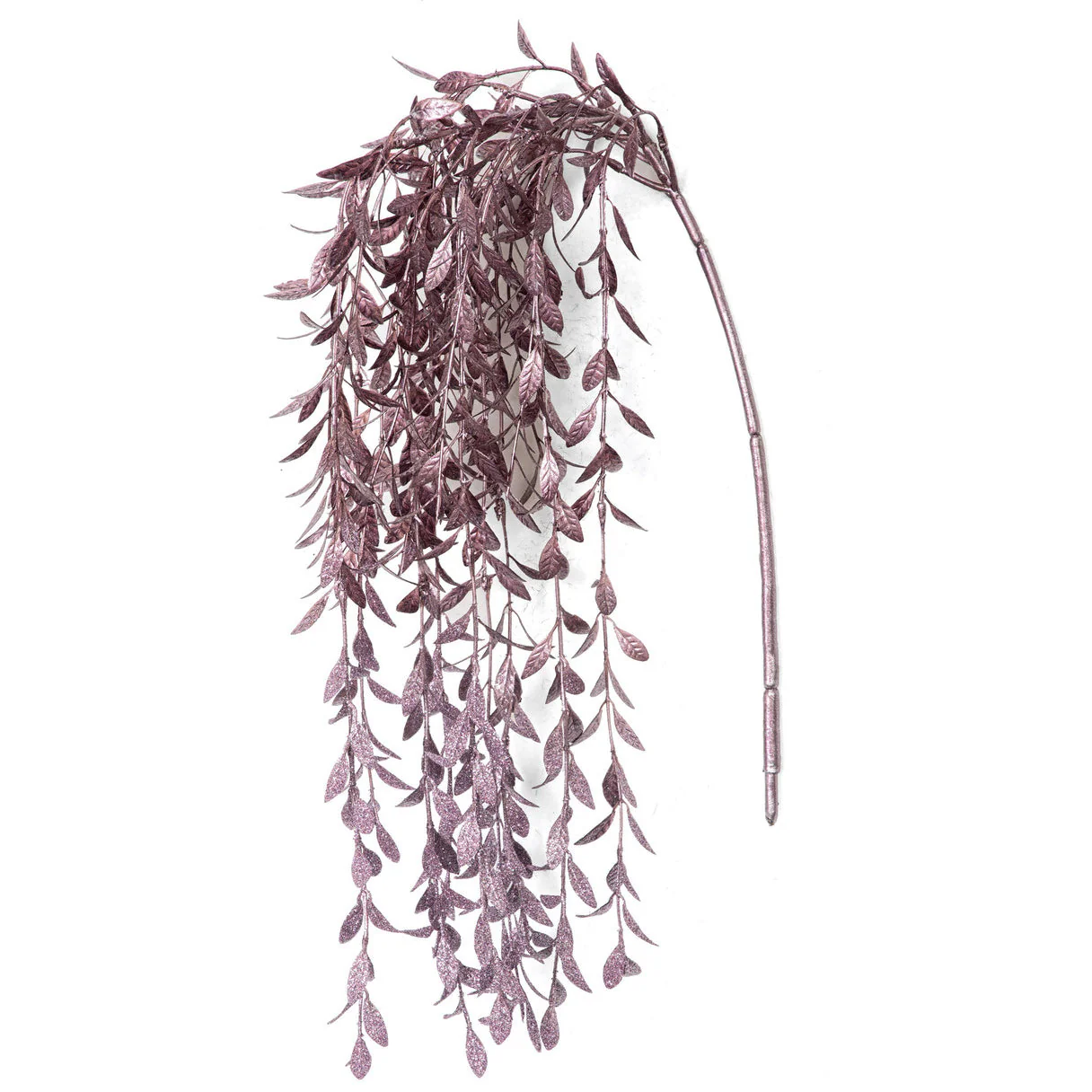 22" Hanging Metallic & Glittered Artificial Leaf Stem -Lavender (Pack of 12)