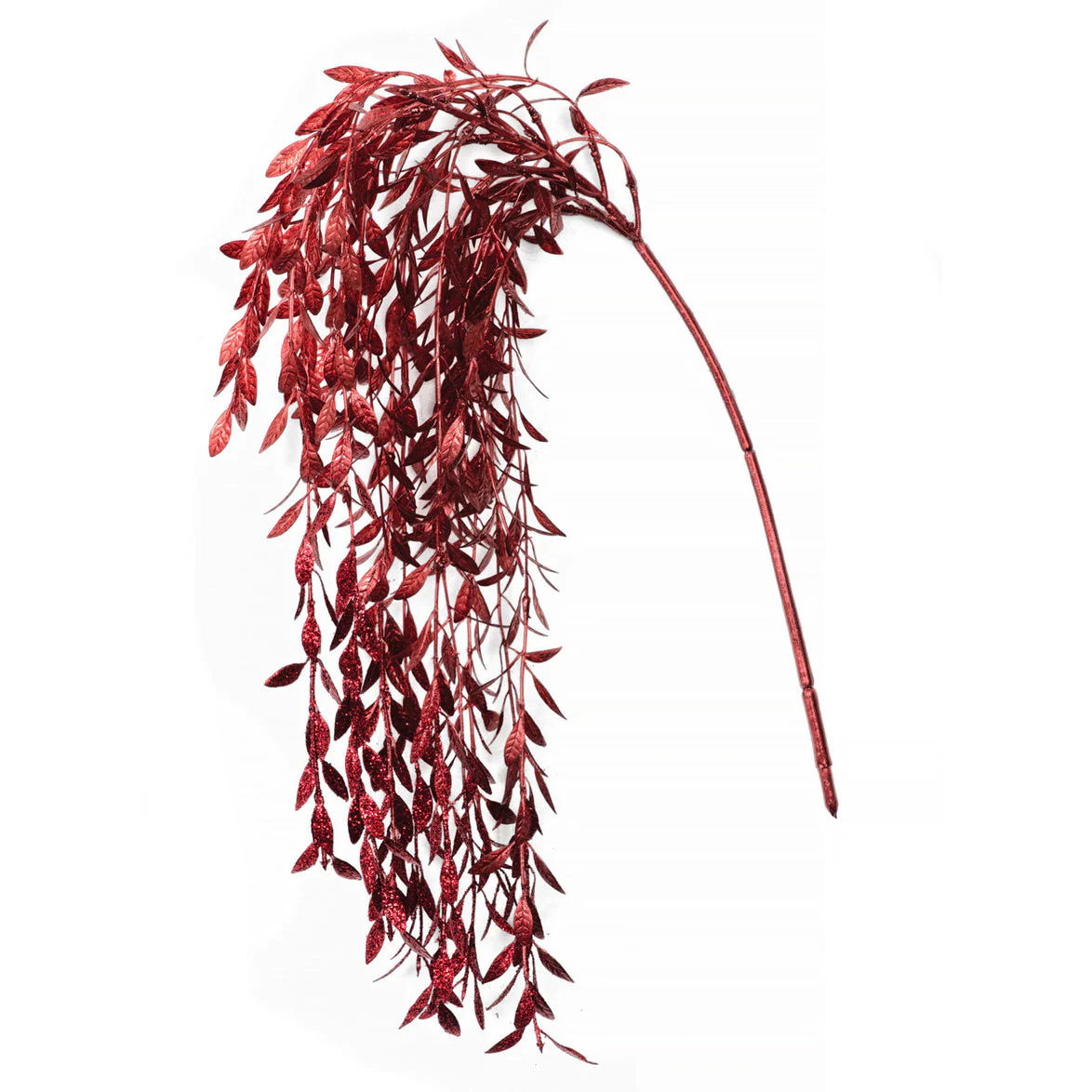 22" Hanging Metallic & Glittered Artificial Leaf Stem -Red (Pack of 12)
