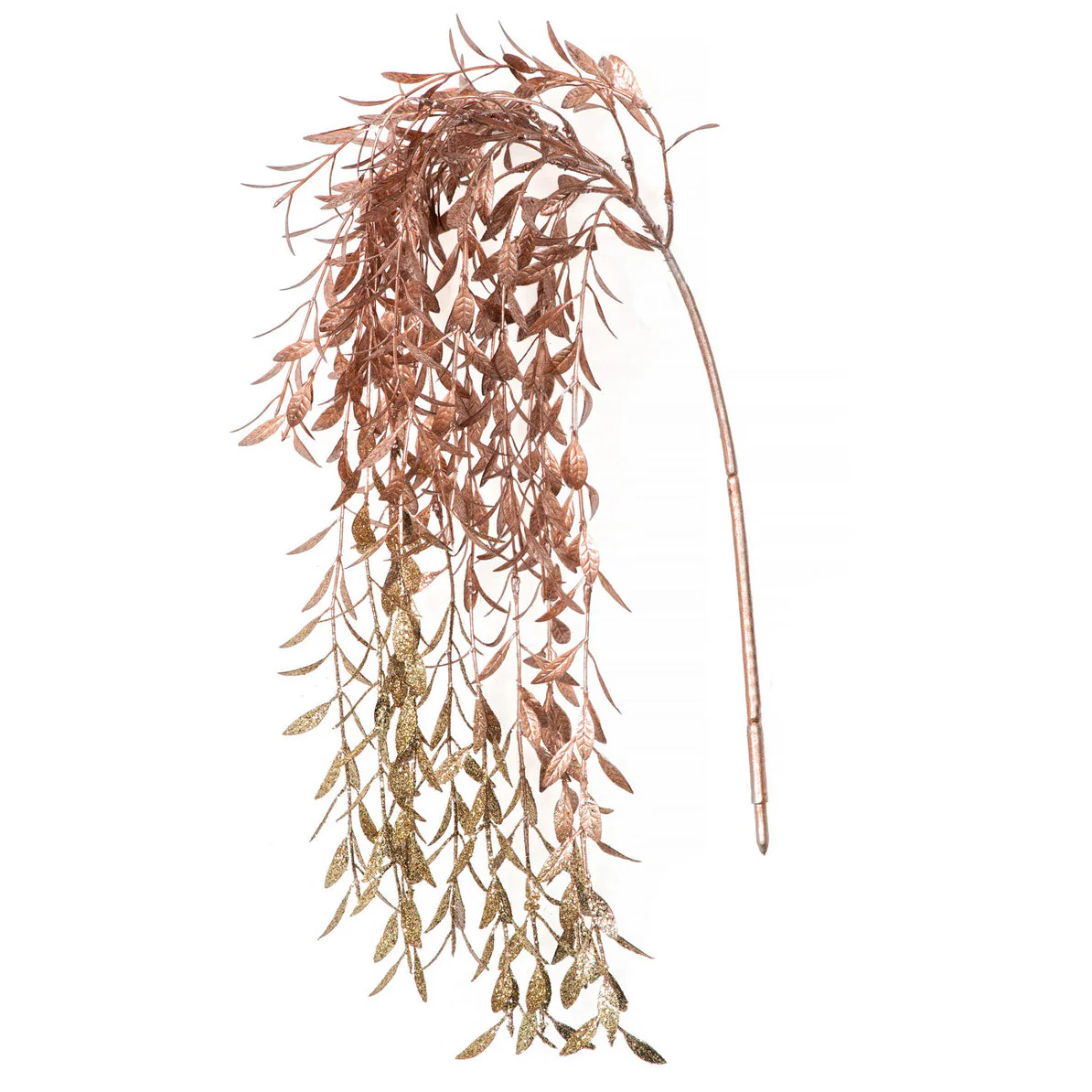22" Hanging Metallic & Glittered Artificial Leaf Stem -Rose Gold (Pack of 12)