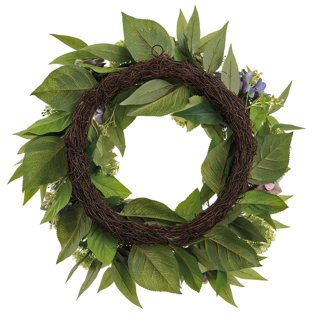 22" Hydrangea, Snowball & Baby's Breath Silk Flower Wreath -Purple/Green - Image 2