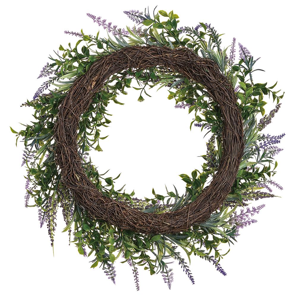 22" Lavander & Muscari Flower Artificial Wreath -Lavender/Purple - Image 2