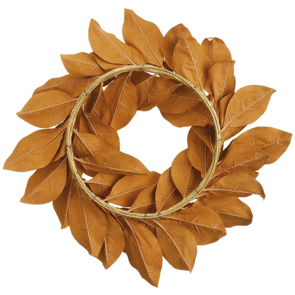 22" Metallic Artificial Magnolia Leaf Wreath -Gold (Pack of 2) - Image 2