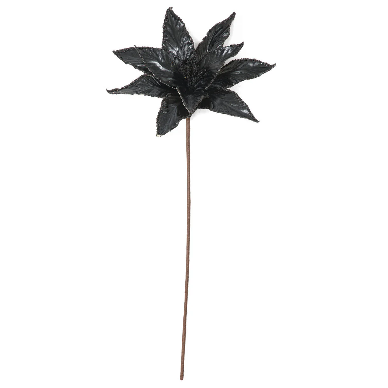 22" Metallic & Beaded Silk Poinsettia Flower Stem -Black (Pack of 24)