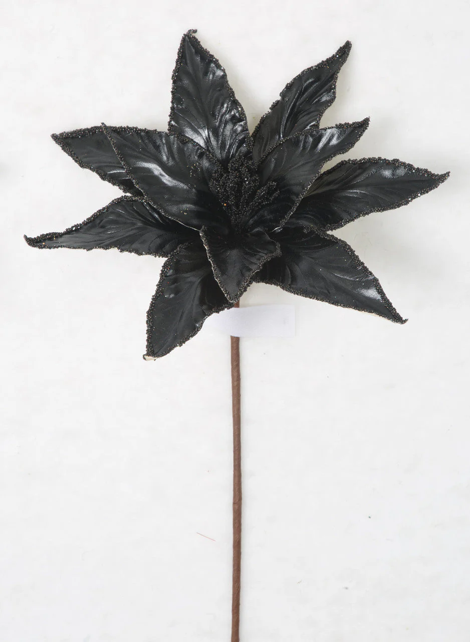 22" Metallic & Beaded Silk Poinsettia Flower Stem -Black (Pack of 24) - Image 2