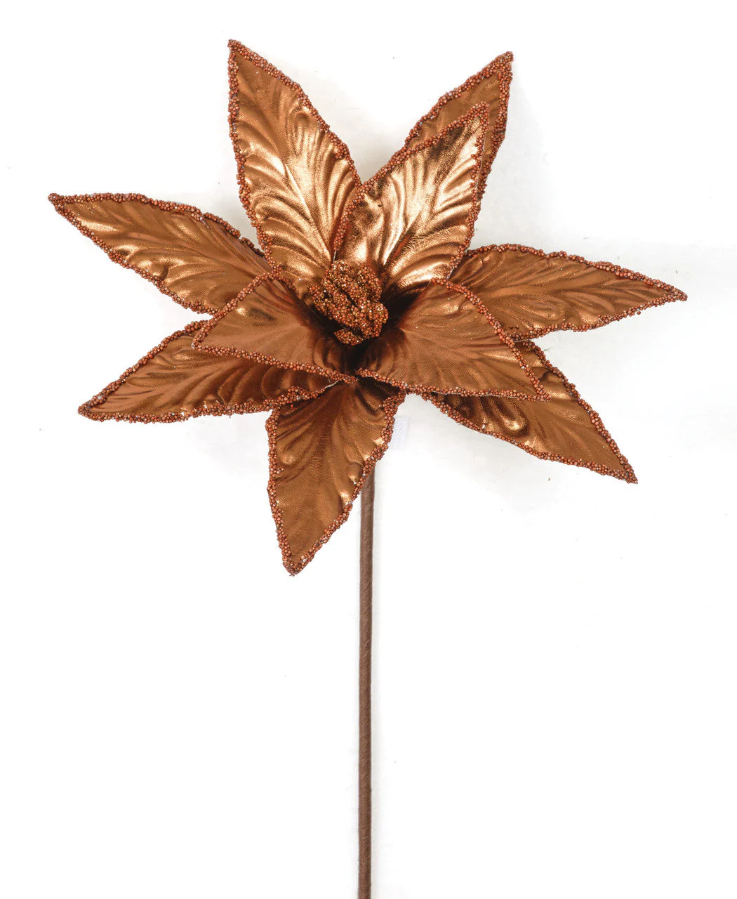 22" Metallic & Beaded Silk Poinsettia Flower Stem -Copper (Pack of 24) - Image 2