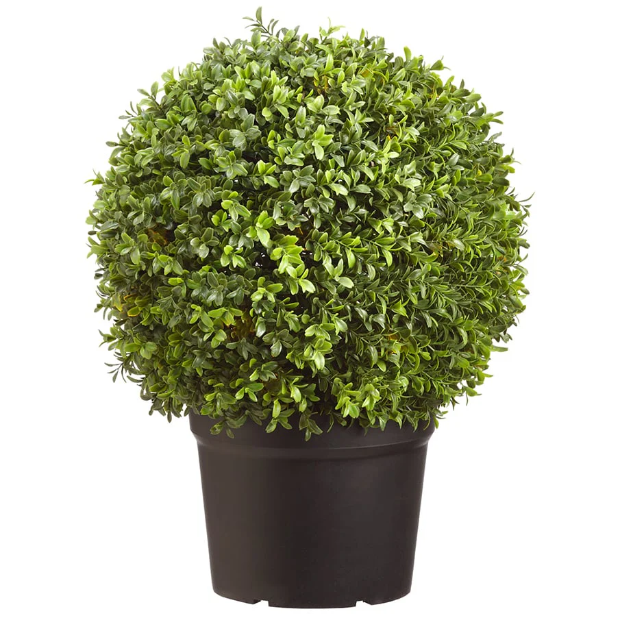 22" Outdoor UV-Resistant Artificial Boxwood Ball-Shaped Topiary w/Pot -Green