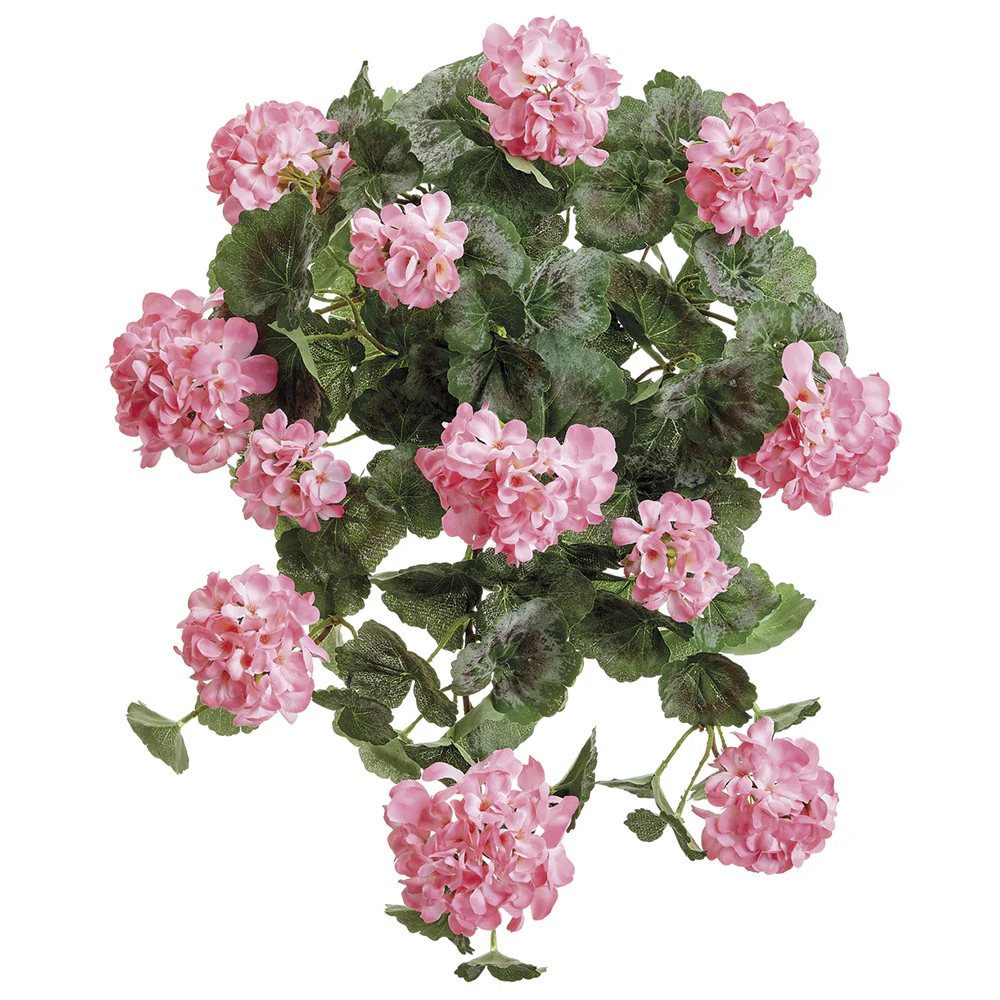 22" Outdoor Water-Resistant Hanging Artificial Geranium Bush -Pink (Pack of 6)