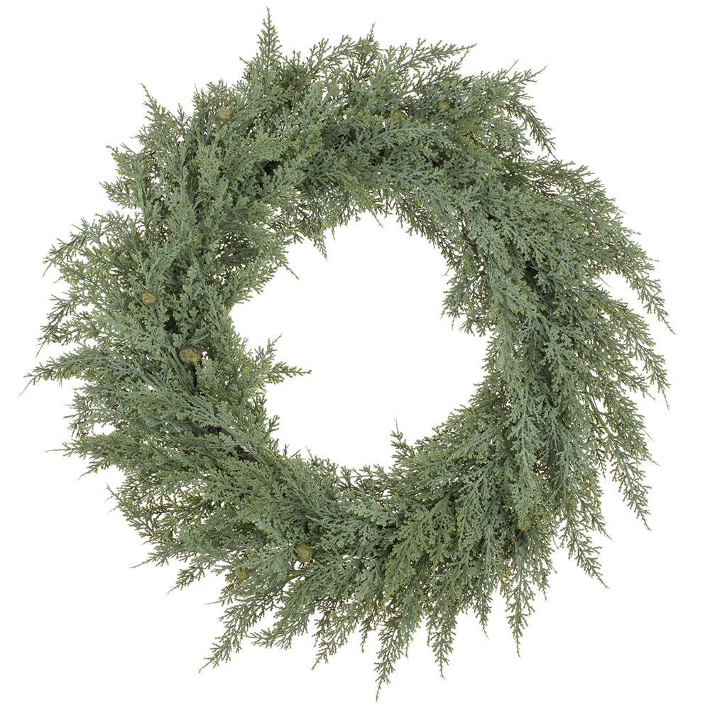 22" PE Soft-Touch Artificial Juniper Wreath -Gray/Green (Pack of 4)