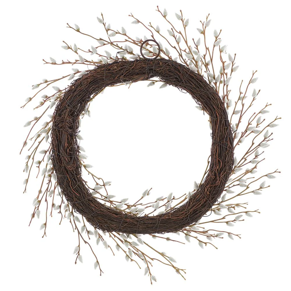 22" Pussy Willow Blossom Artificial Flower Wreath -Cream (Pack of 2) - Image 2