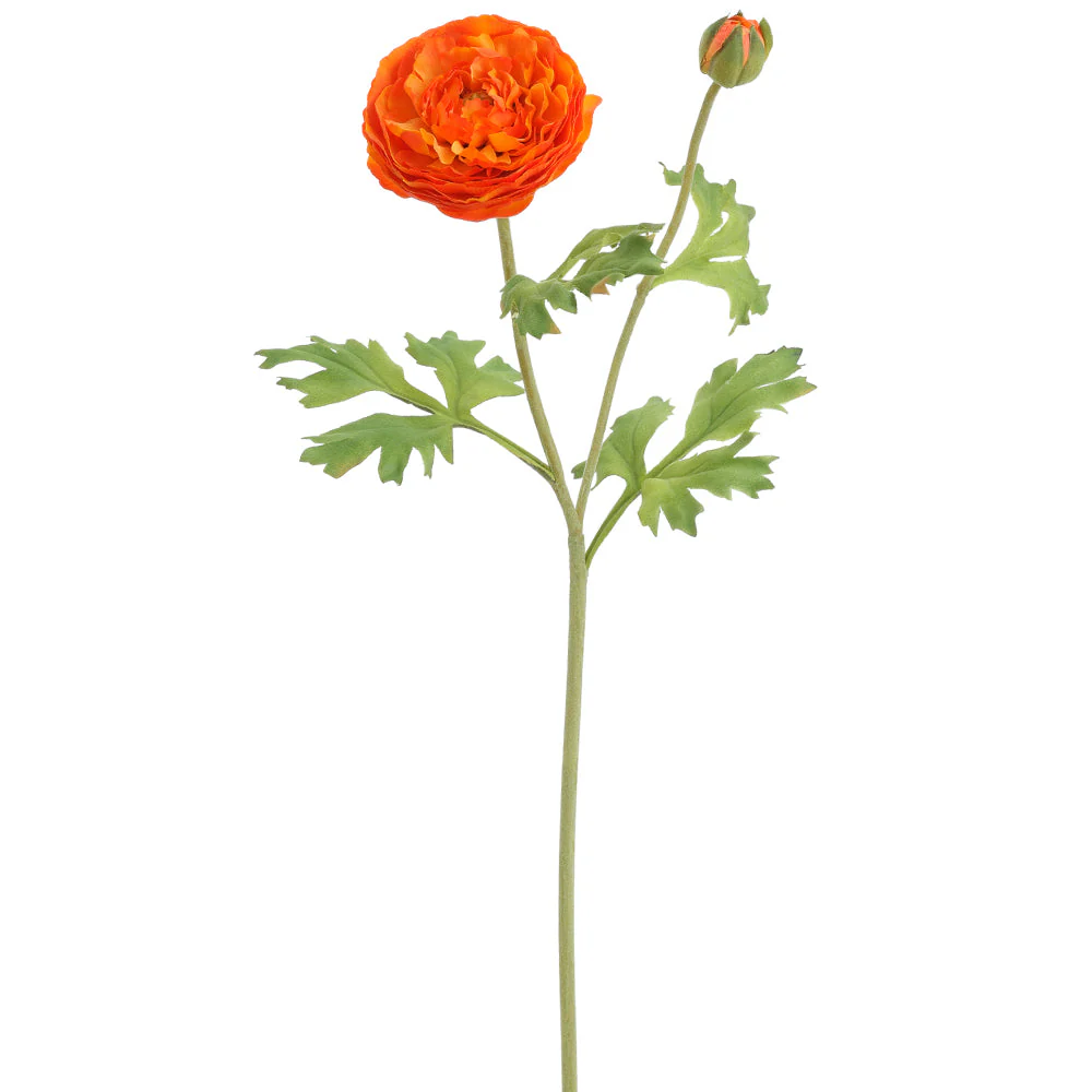22" Real Touch Ranunculus Silk Flower Stem -Orange (Pack of 12)