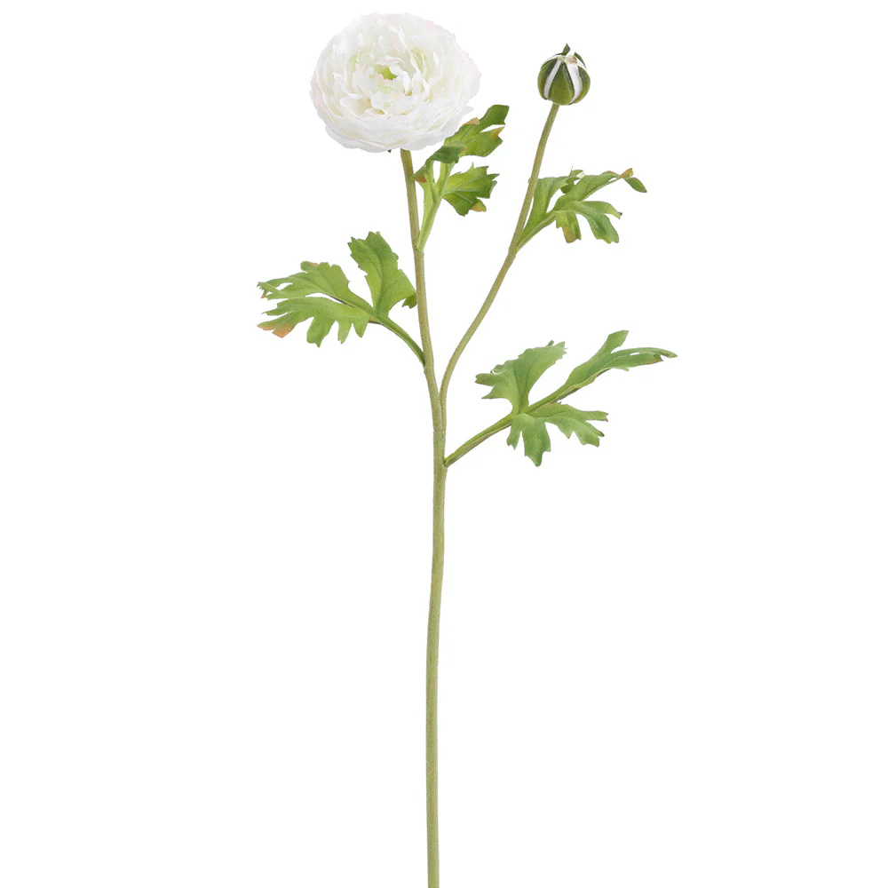 22" Real Touch Ranunculus Silk Flower Stem -White (Pack of 12)