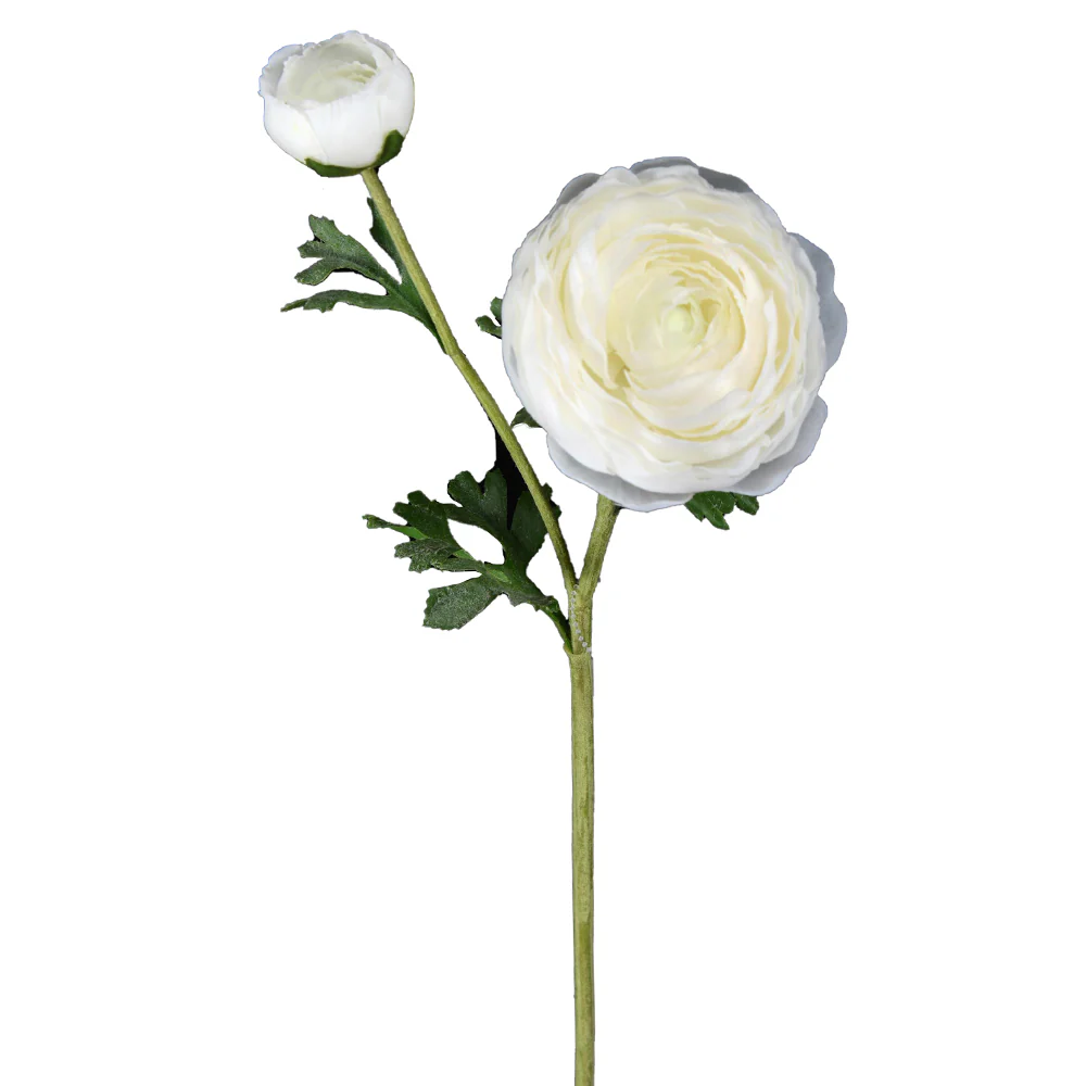 22" Real Touch Silk Ranunculus Flower Stem -White (Pack of 12)
