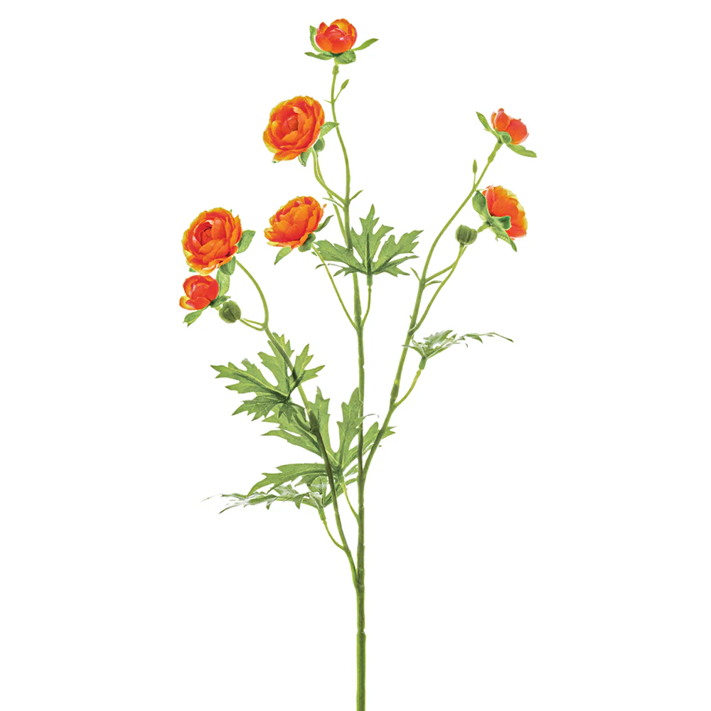 22" Silk Mini Ranunculus Flower Spray -Orange (Pack of 12)