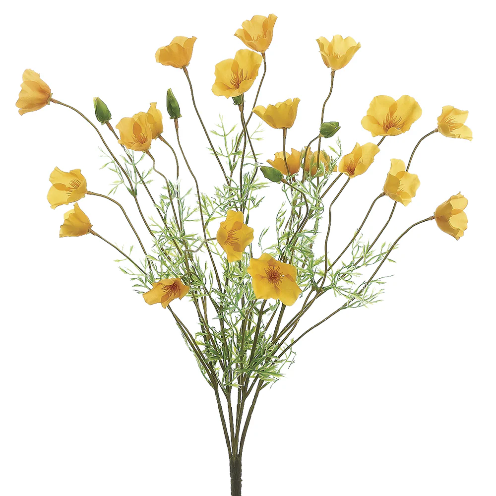 22" Silk Poppy Flower Bush -2 Tone Yellow (Pack of 12)