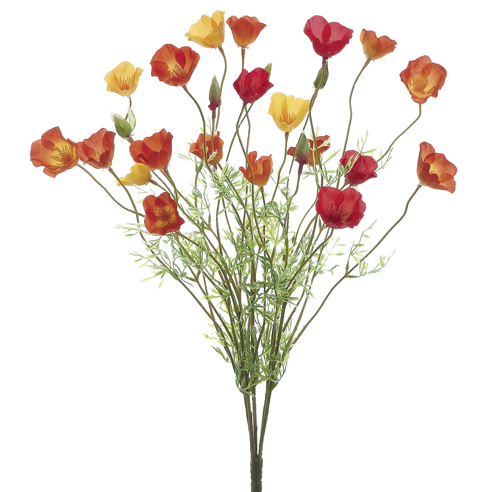 22" Silk Poppy Flower Bush -Orange/Yellow (Pack of 12)
