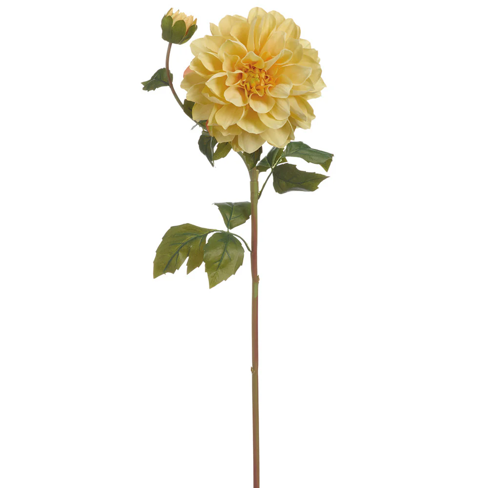 23.5" Dahlia With Bud Silk Flower Stem -Yellow (Pack of 12)