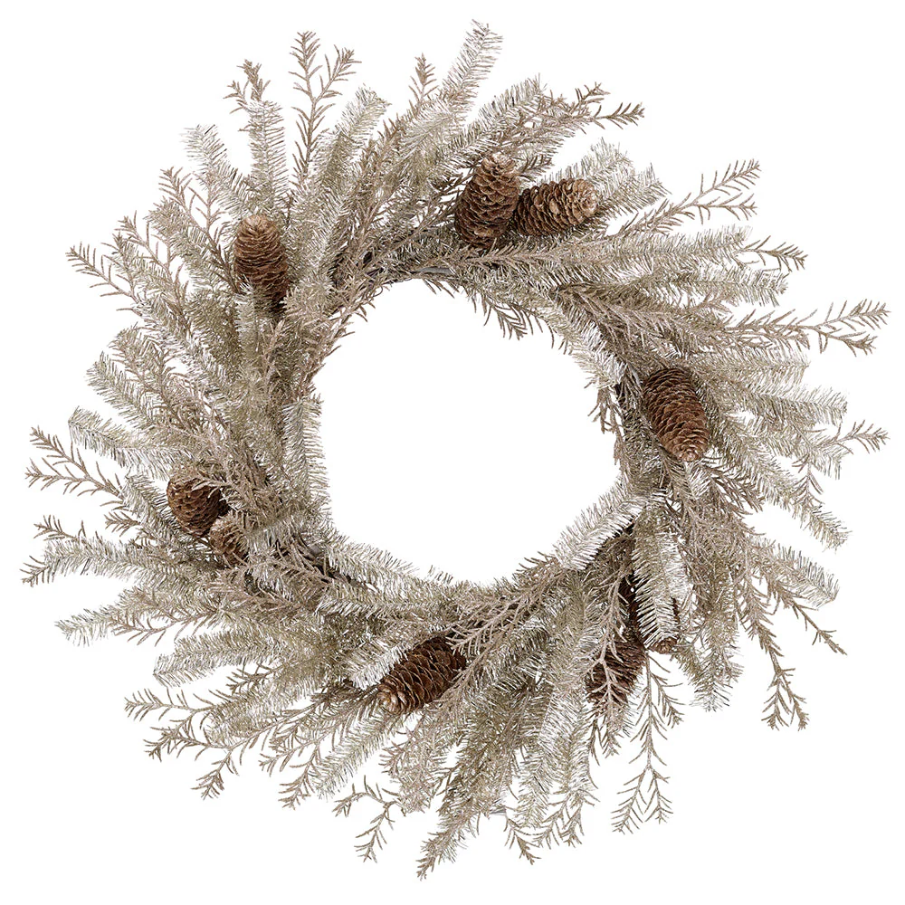 23.5" Glittered Artificial Pinecone & Pine Wreath -Tiffany Gold (Pack of 2)