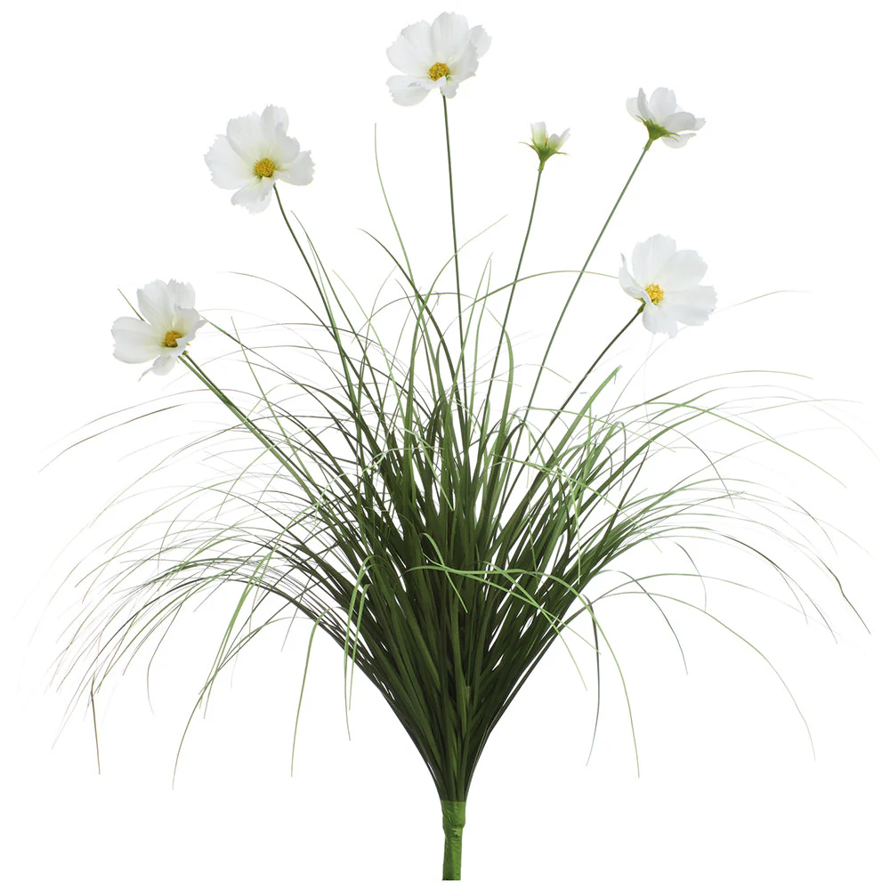 23.5" Mixed Cosmos Flower & Grass Artificial Plant -White (Pack of 12)