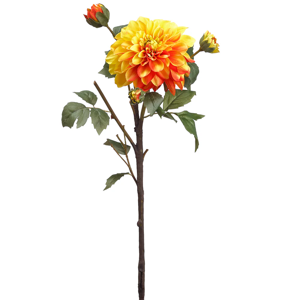 23.5" Silk Dahlia Flower Stem -Yellow/Orange (Pack of 12)