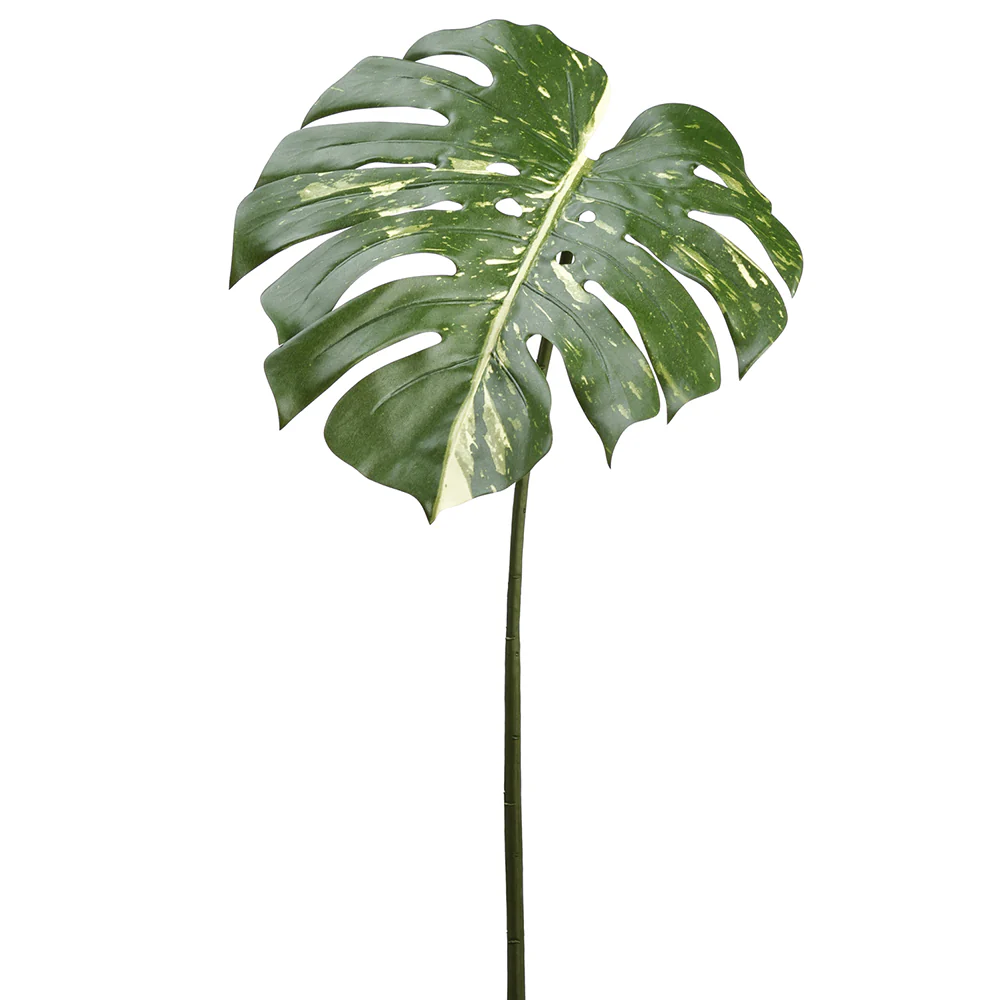 23.5" Silk Monstera Split Philodendron Leaf Stem -2 Tone Green (Pack of 12)