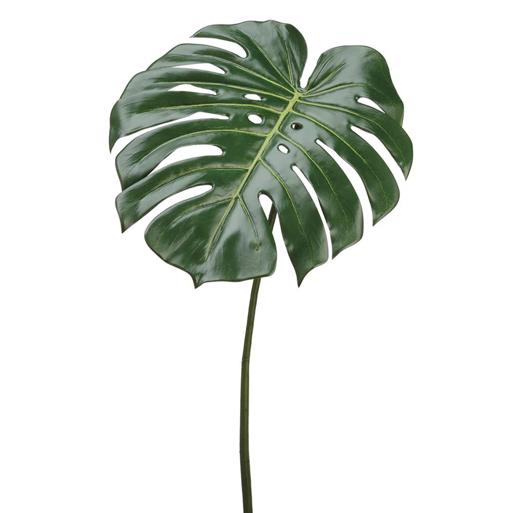 23.5" Silk Monstera Split Philodendron Leaf Stem -Green (Pack of 12)