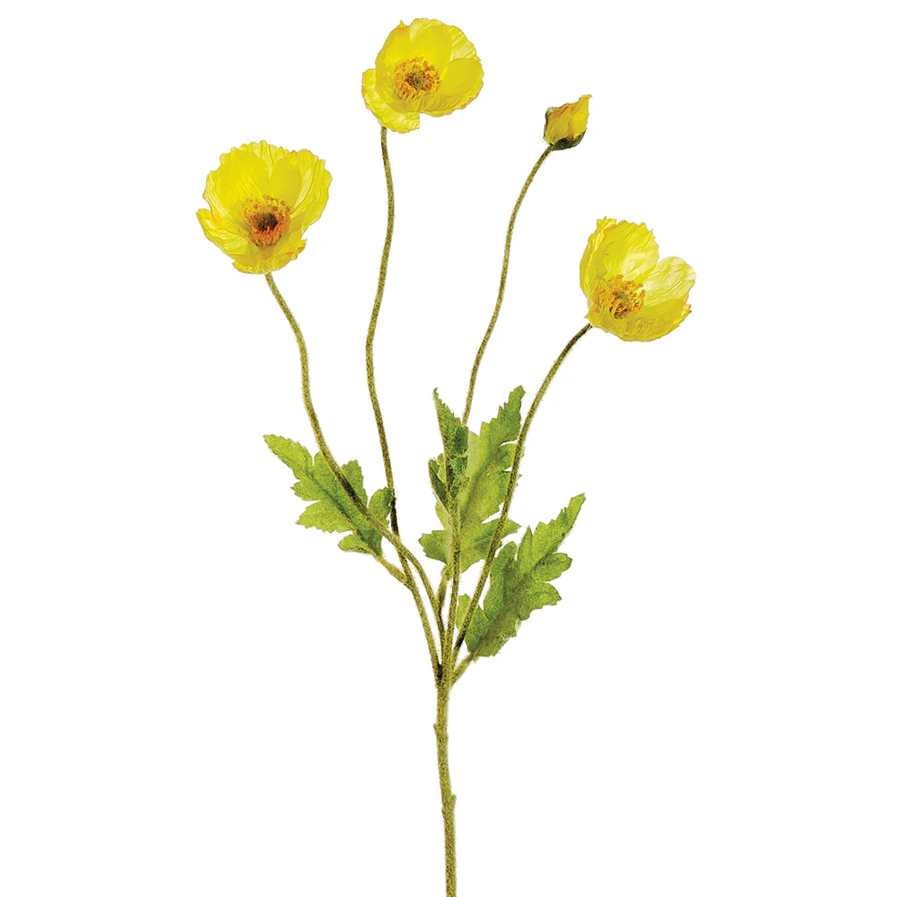 23.5" Silk Poppy Flower Spray -Yellow (Pack of 12)