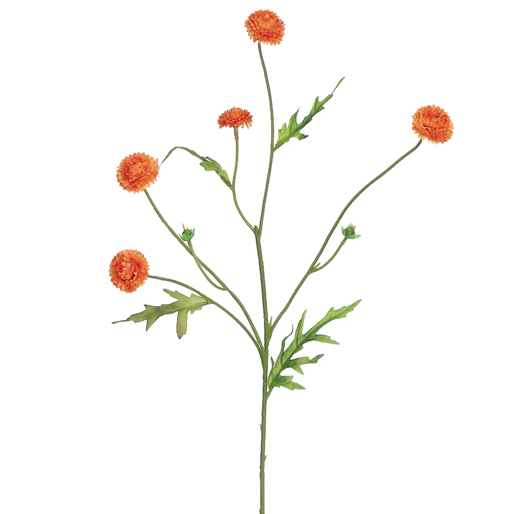 23.5" Wild Pompom Silk Flower Stem -Orange (Pack of 24)