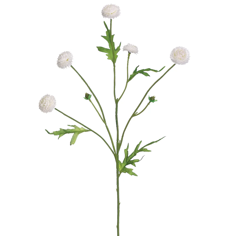 23.5" Wild Pompom Silk Flower Stem -White (Pack of 24)