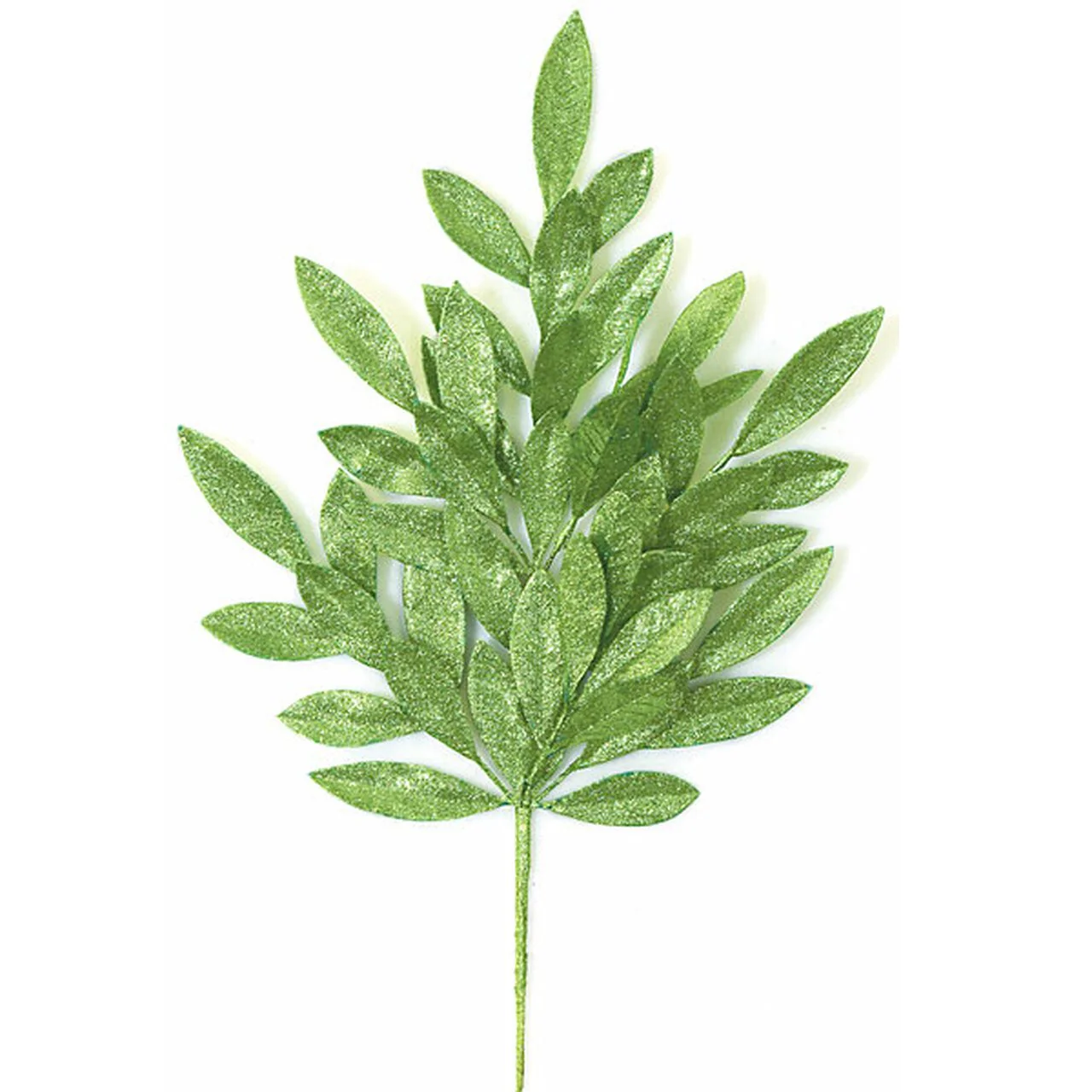 23" Artificial Glittered Laurel Bay Leaf Stem -2 Tone Green (Pack of 24)