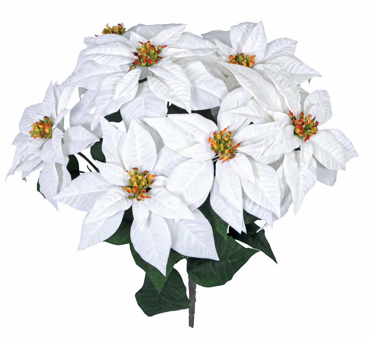 23" Artificial Poinsettia Velvet Flower Bush -Cream/White (Pack of 6)
