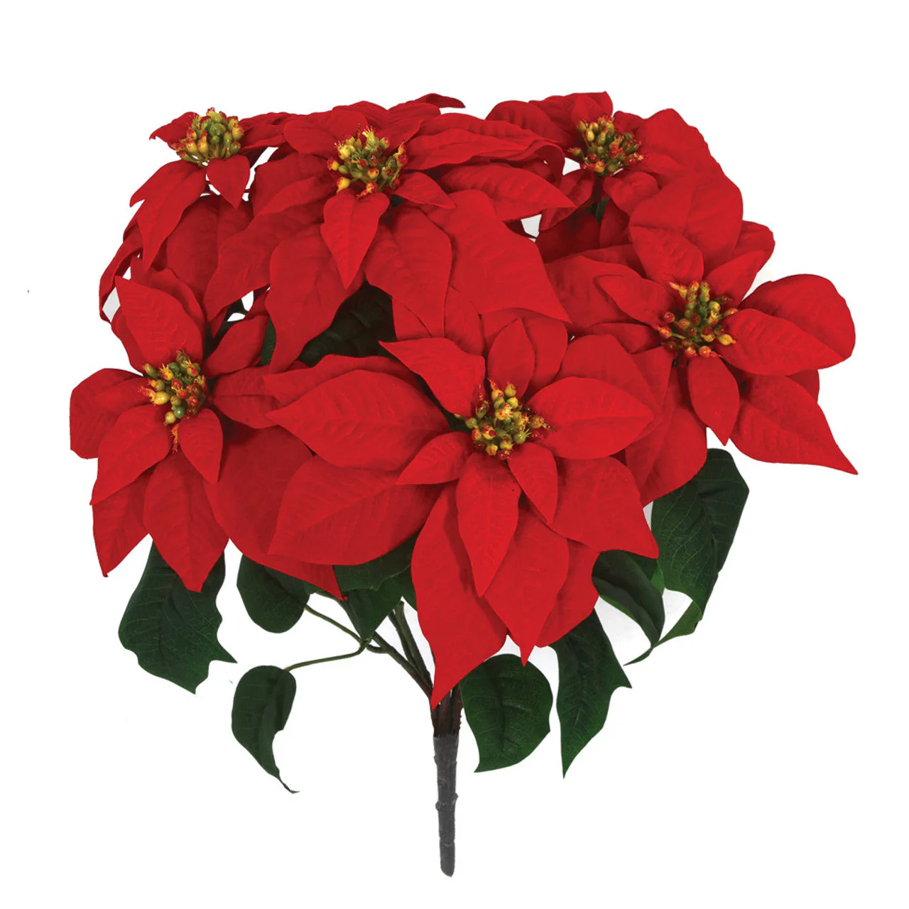 23" Artificial Poinsettia Velvet Flower Bush -Red (Pack of 6)