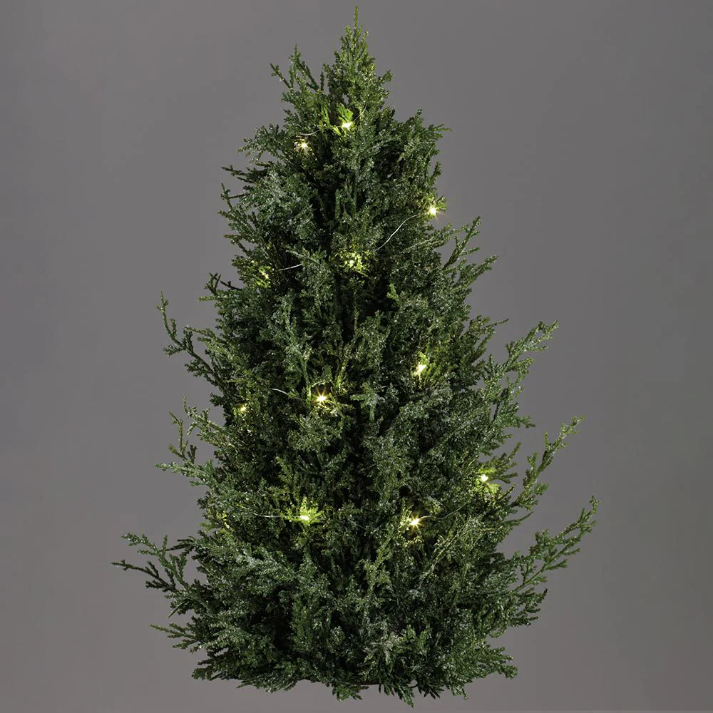 23" Flocked Artificial Cedar Cone-Shaped Topiary, Battery LED Pre-Lit -Green/White (Pack of 2) - Image 2