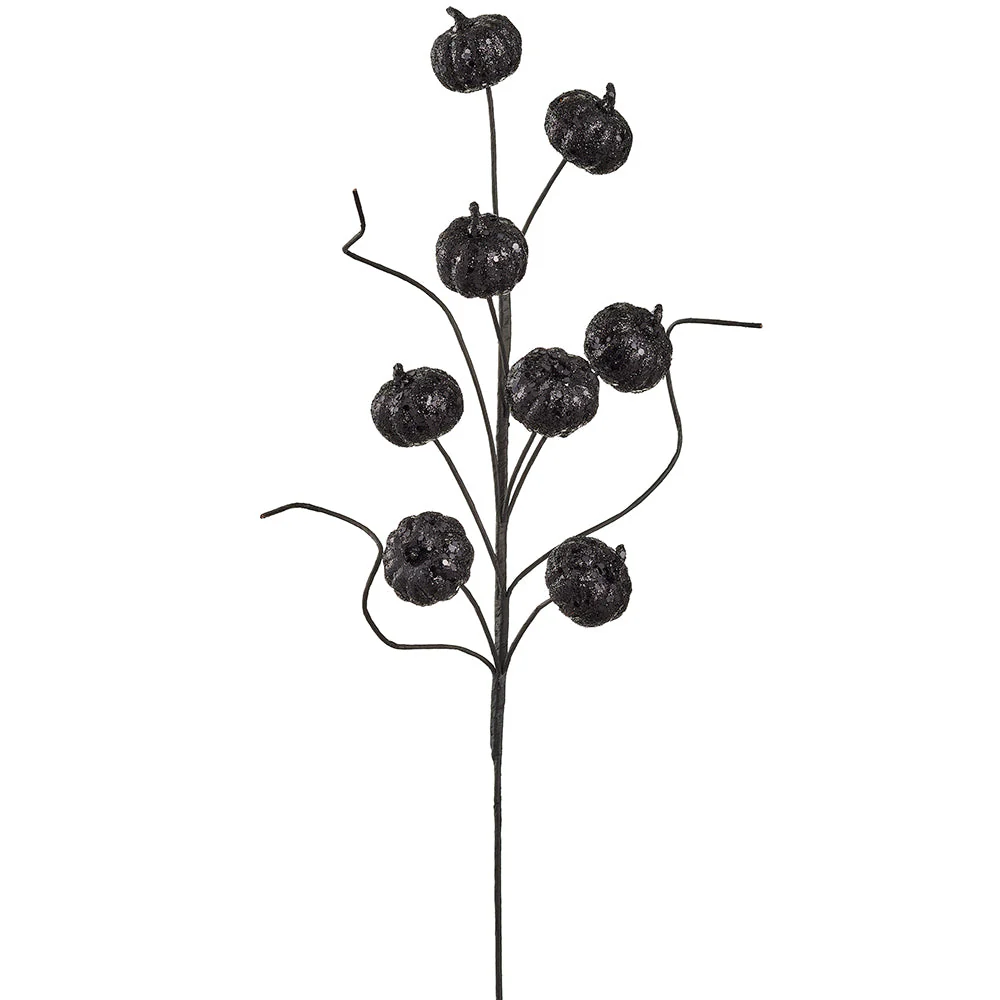 23" Glittered Halloween Pumpkin Stem -Black (Pack of 12)