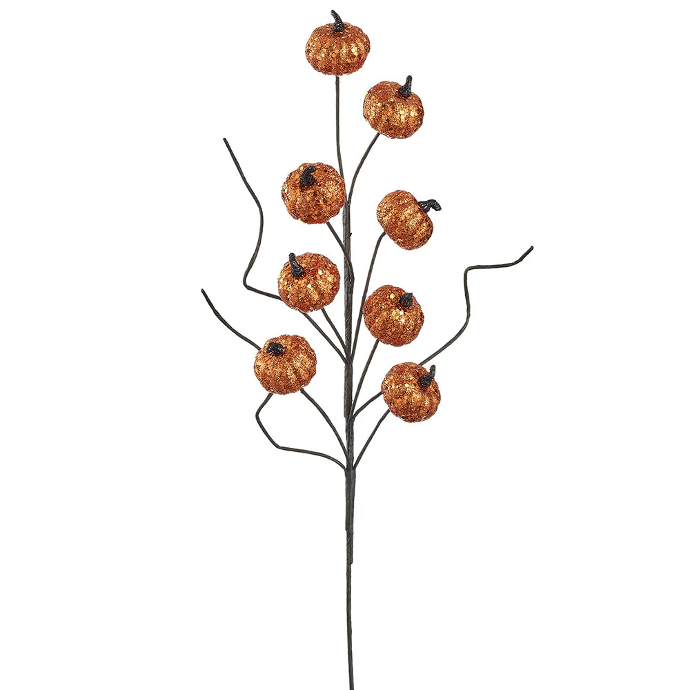 23" Glittered Halloween Pumpkin Stem -Copper (Pack of 12)