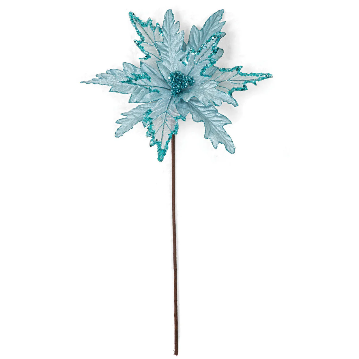 23" Glittered Trim Silk Poinsettia Flower Stem -Blue (Pack of 24)