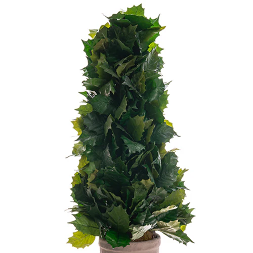 23" Iced Holly Cone-Shaped Artificial Topiary w/Cement Pot -Green/Ice (Pack of 2)