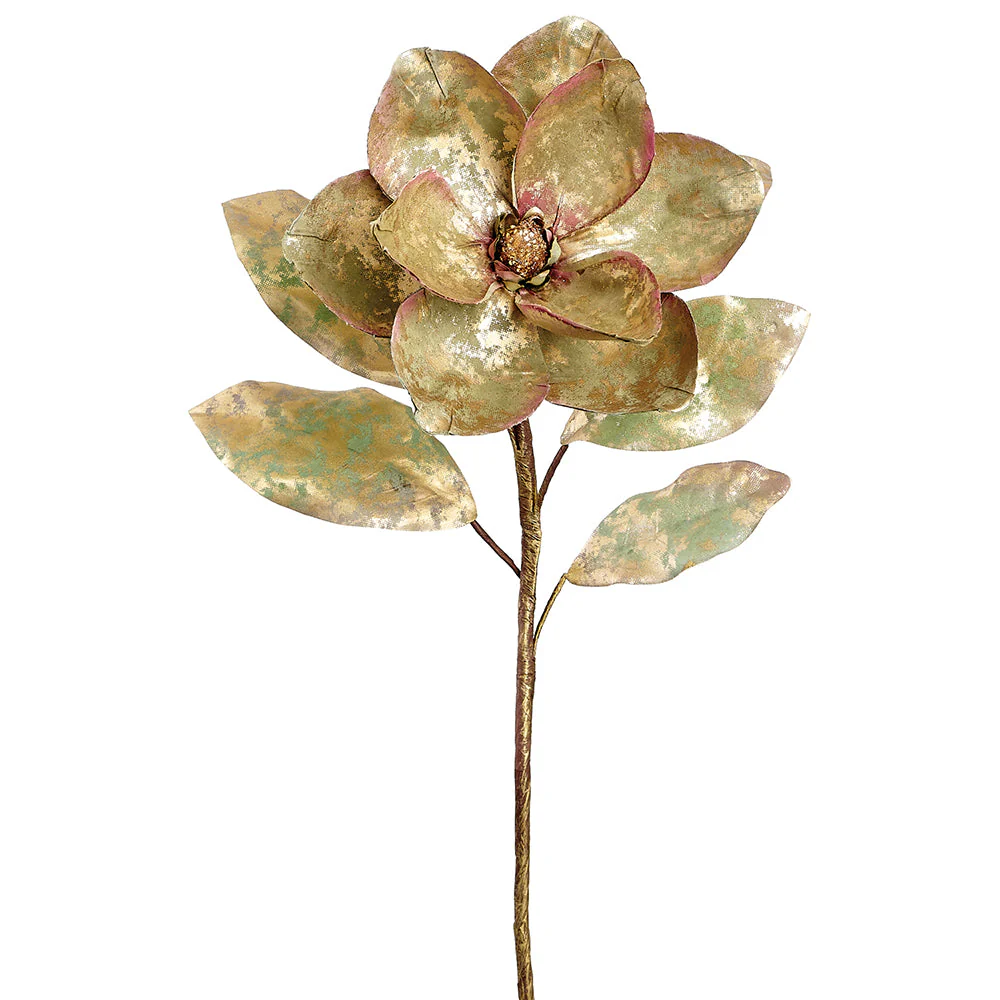 23" Metallic Artificial Magnolia Flower Stem -Green (Pack of 12)