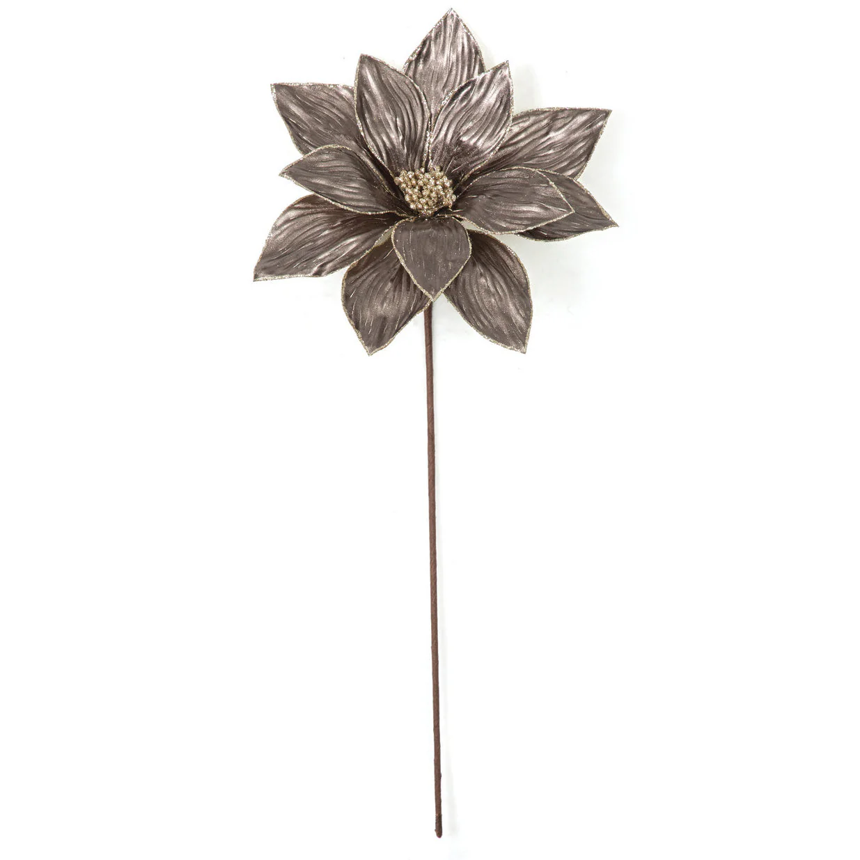23" Metallic & Beaded Silk Poinsettia Flower Stem -Iron Brown (Pack of 24)