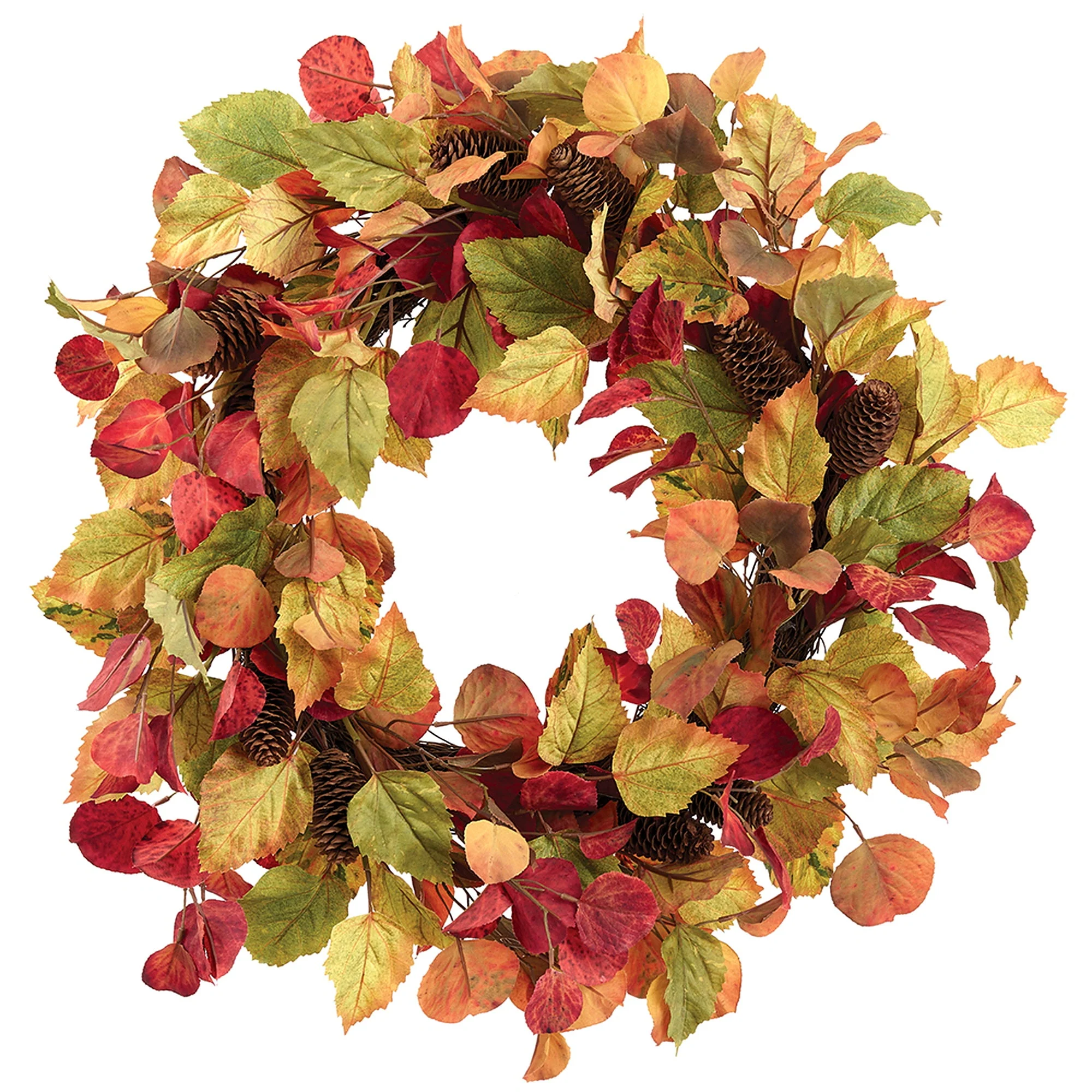 23" Mixed Fall Leaf & Pinecone Artificial Wreath -Fall (Pack of 4)